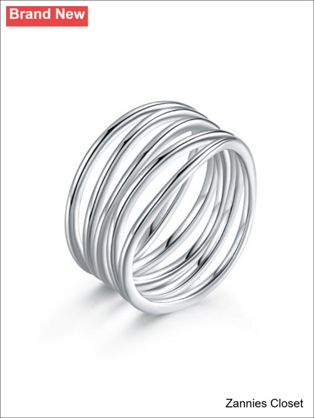 💍 Barzel 18K White Gold Plated Statement Ring Size 8 Made in Brazil